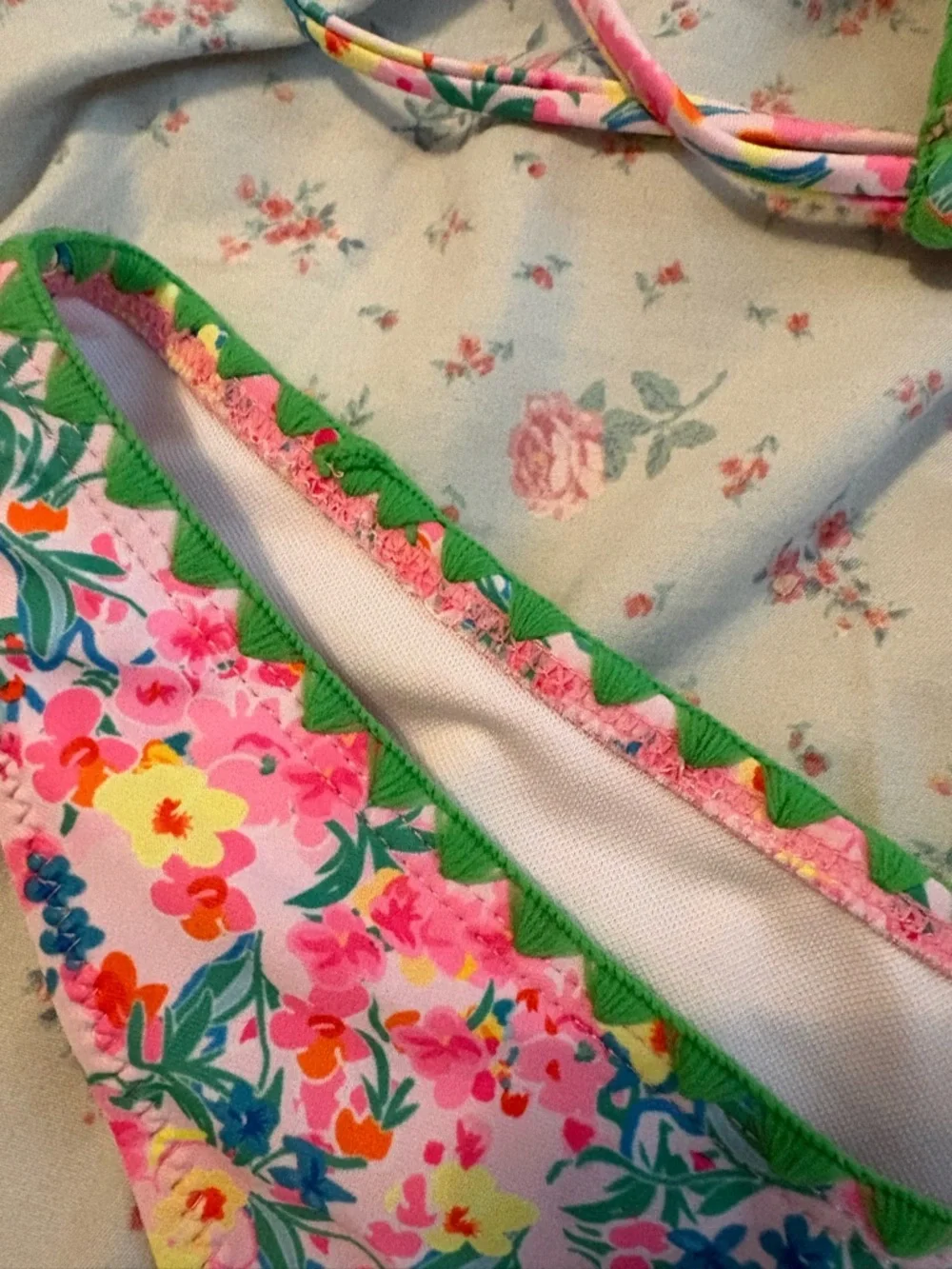 Floral Triangle Tie Bikini Set - Pink & Green - Picture 4 of 4